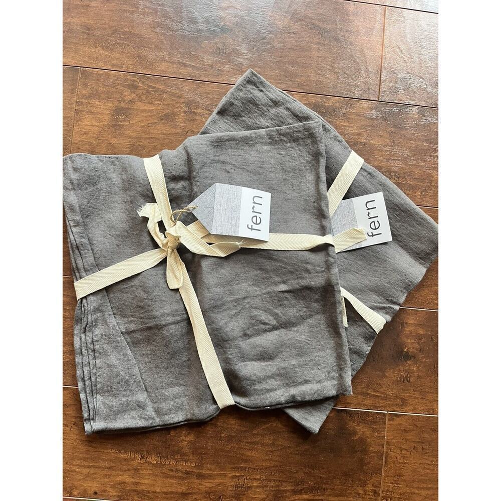 FERN 100% Linen Gray Stone Washed Minimalist Neutral pillow Cover X2 26in x 26in